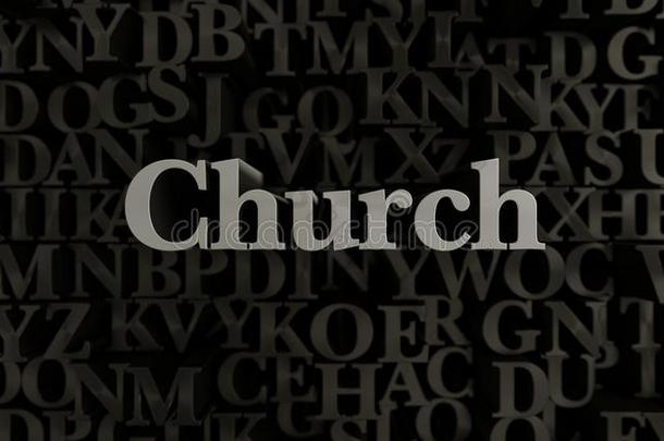 教堂-3d渲染金属字体标题插图
