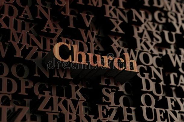 教堂-木制3D渲染信件/信件