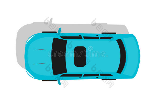 蓝色汽车顶视图平面设计矢量图