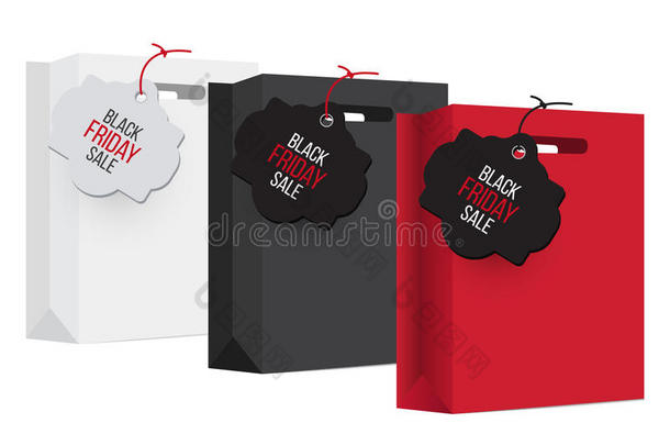 黑色，白色和红色购物袋与销售标签。