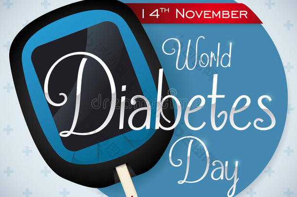 电子血糖仪与提醒日期世界糖尿病日，矢量插图