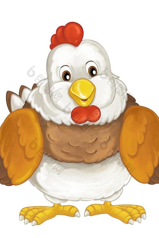 卡通快乐农场动物快乐母鸡站在微笑和看艺术