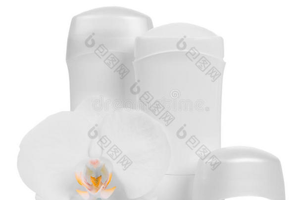 干除臭剂，用于腋下和兰花在白色上分离。