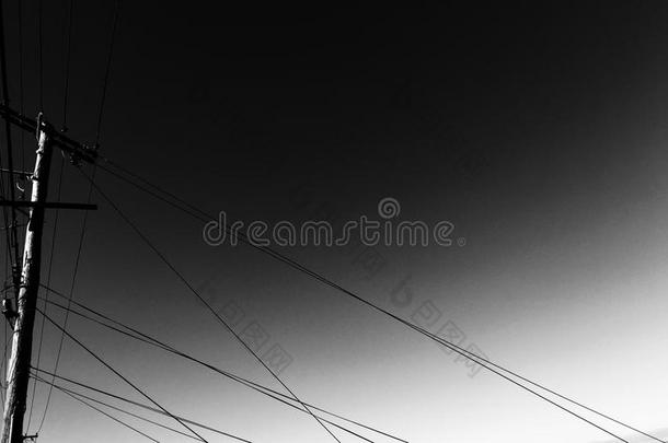 电力线的黑白抽象照片。