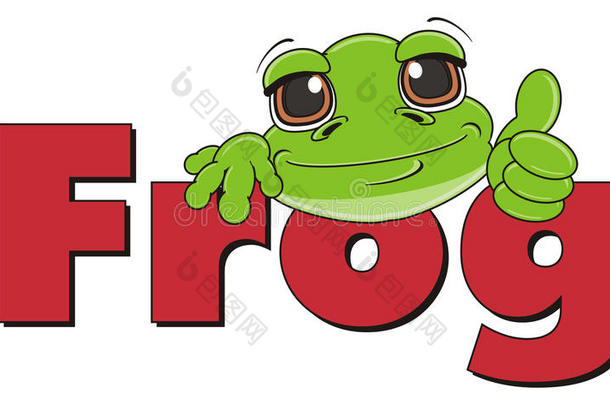 绿色的脸，手势等级和红色的单词<strong>青蛙</strong>
