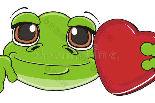 青蛙男孩抱着一颗红色的心