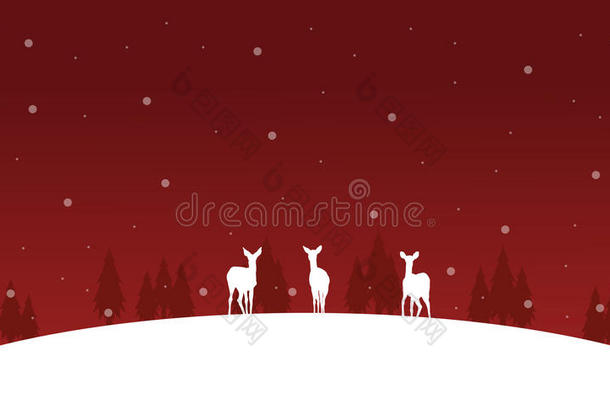 山上的鹿，圣诞冬天的剪影