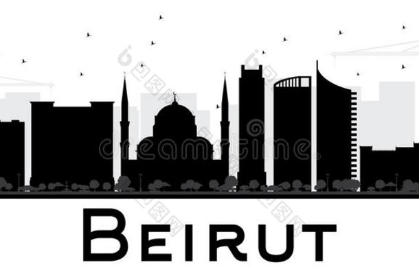 贝鲁特城市天际线黑白剪影。