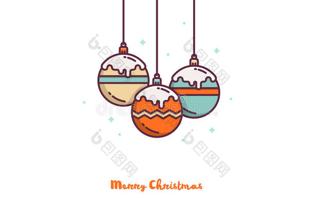 圣诞彩球。 矢量轮廓圣诞插图。 节日贺卡的设计。