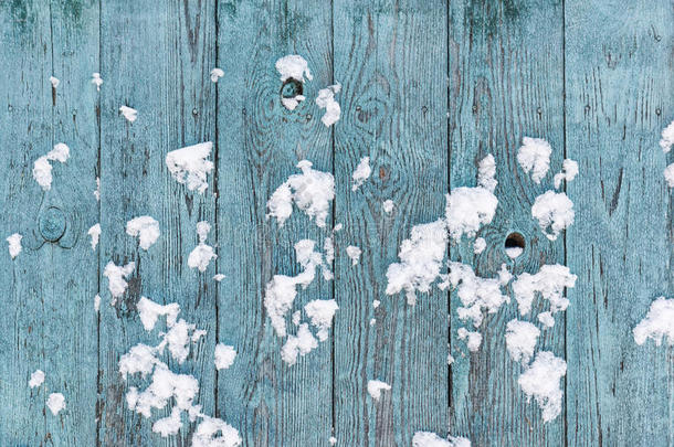 蓝色木材纹理与<strong>雪</strong>圣诞背景