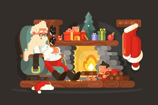 人物圣诞老人在壁炉附近的椅子上
