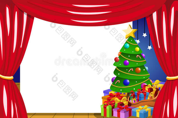 空白框架舞台装饰圣诞树