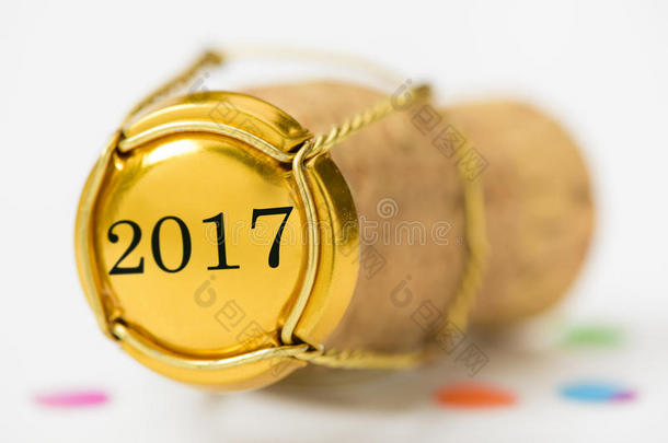 年份日期为2017年的香槟软木塞