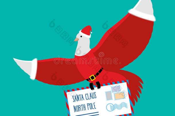 圣诞<strong>鸽子带</strong>着信给圣诞老人。 邮政<strong>鸽子</strong>进来了