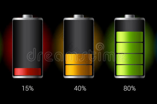 放电和完全充电电池智能手机-矢量信息图