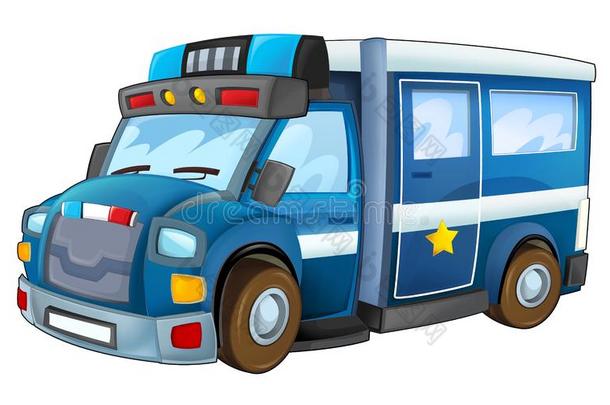 卡通快乐有趣的警察卡车-孤立的卡车/微笑的车辆