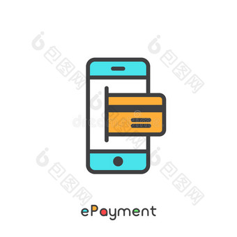 电子支付和电子支付移动设备与卡互联网购物。 矢量简单图标图片