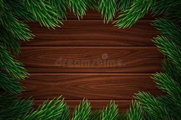 圣诞节装饰在黑暗的木板上。 圣诞树树枝信铭木背景。 海报的海报