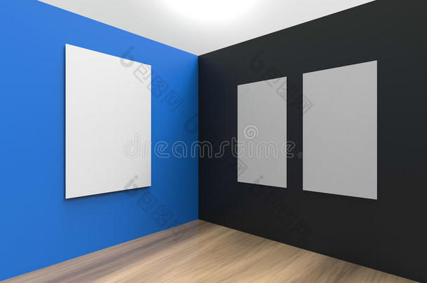 美术馆画室相框墙蓝黑色