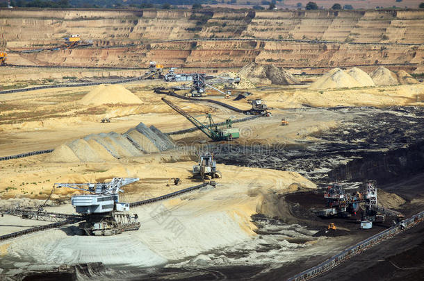 挖掘机和重型机械工作在露天矿煤MI