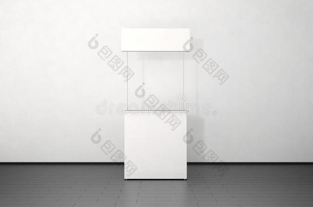 空白白色宣传片柜台模型站在墙附近