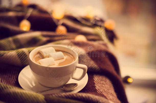 一杯咖啡加棉花糖，温暖的毯子和<strong>圣诞夜</strong>