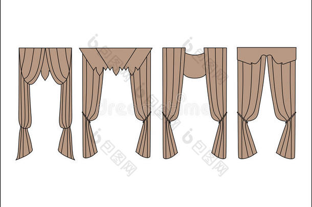 窗帘。 室内纺织品。 室内装饰纺织品草图