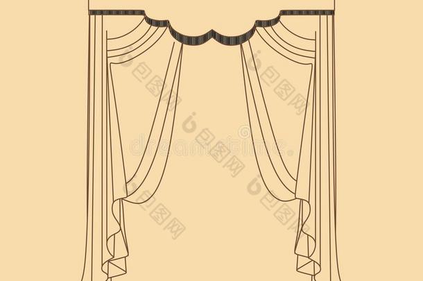 窗帘。 室内纺织品。 室内装饰纺织品草图。