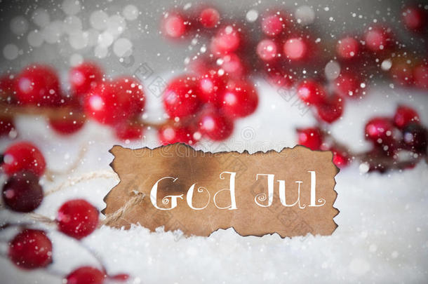 烧焦的标签，雪，雪花，上帝七月意味着圣诞快乐