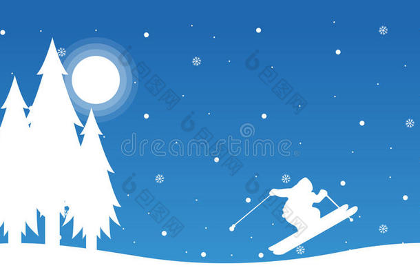 晚上人们滑雪景观圣诞节