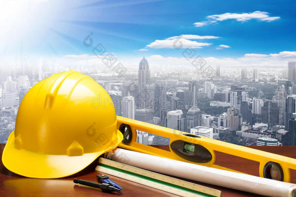 工程师工作台计划和建筑施工蓝图