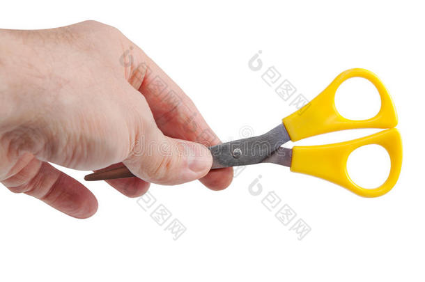 国产钢剪刀与黄色塑料手柄隔离在W上