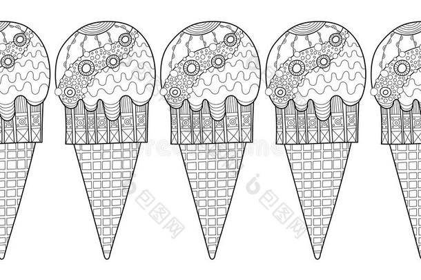 装饰边框与图案冰淇淋装饰，着色，剪贴簿