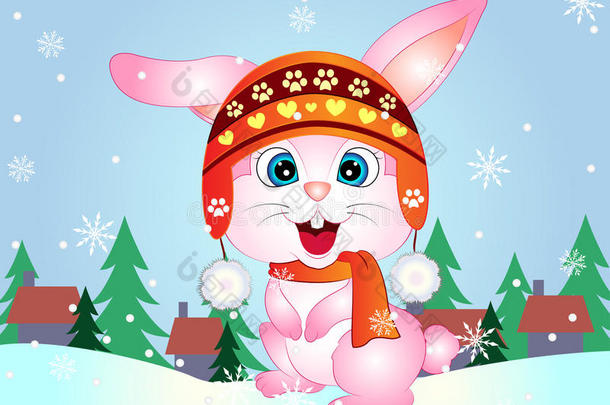 卡通矢量冬季兔子兔子
