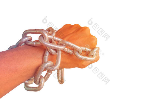 手链用铁链，隔离在白色背景上。