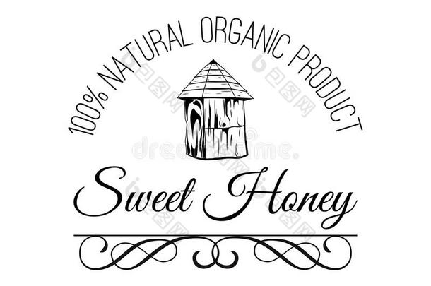蜜蜂的房子。 甜蜜的蜂蜜标签，徽章