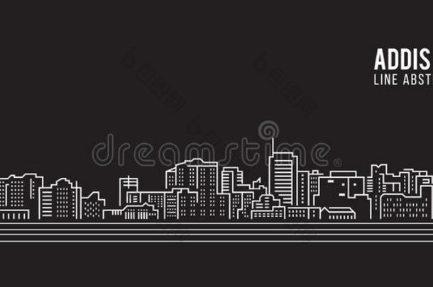 城市景观建筑线条艺术矢量插图设计-亚的斯亚贝巴市