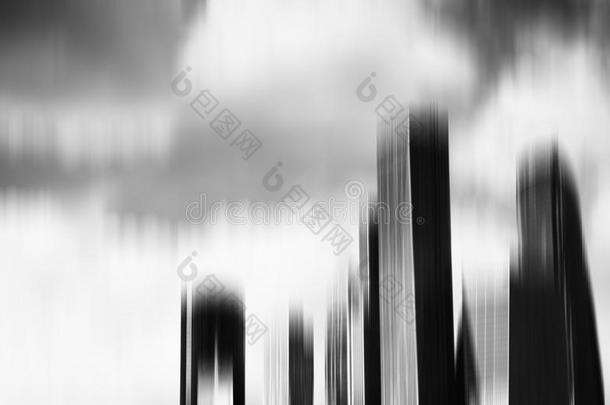 黑白运动模糊了摩天大楼的抽象背景