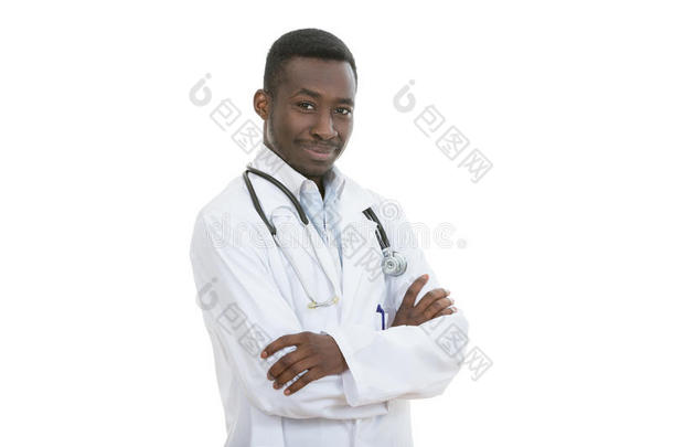 非裔美国医生男子孤立的白人背景