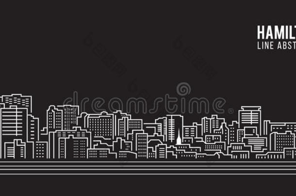城市景观建筑线艺术矢量插图设计-汉密尔顿城市