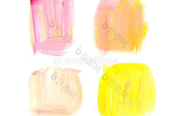 黄色和玫瑰色的抽象油漆正方形。