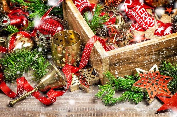 圣诞装饰品，盒子，星星，装饰品，老式雪