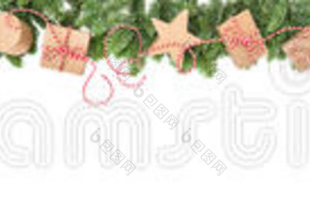 圣诞装饰礼盒松树枝条边框横幅