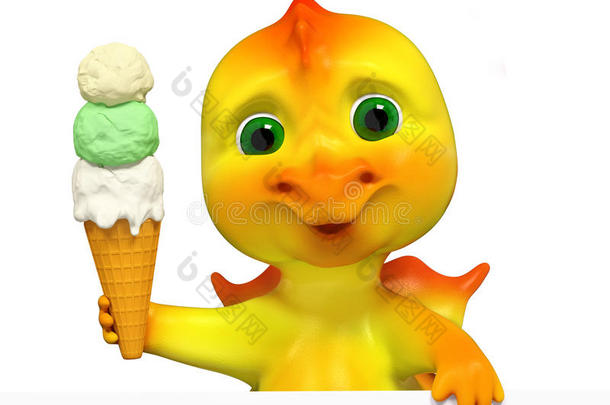 人物卡通龙与海报举行冰淇淋3D渲染