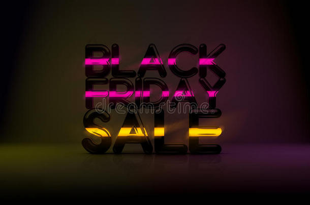 黑色星期五销售技术3D背景与霓虹灯辉光和达