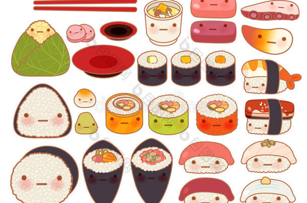 收集可爱的婴儿日本东方食品涂鸦