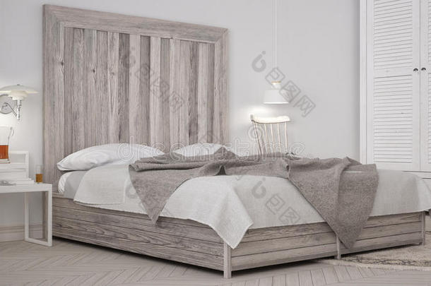 DIY<strong>卧室</strong>，床与木制<strong>床头</strong>板，斯堪的纳维亚白色生态c