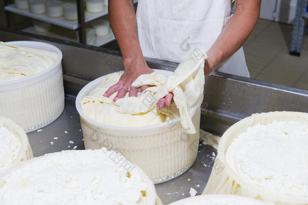 奶酪制造商准备新鲜奶酪