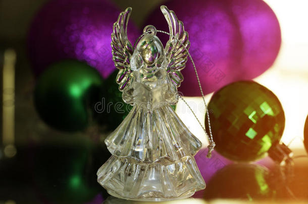 水晶天使。 新年装饰。 圣诞装饰品，圣诞装饰
