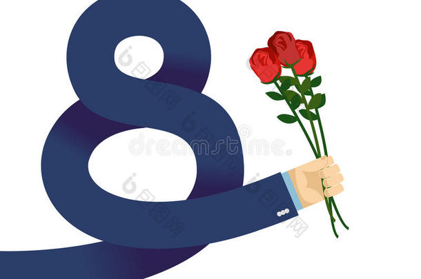 3月8日国际妇女节。 男人交夹克送玫瑰